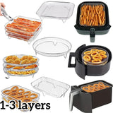 1/3-Layer Stainless Steel Air Fryer Accessories – Stackable BBQ Grill Rack & Multipurpose Frying Basket