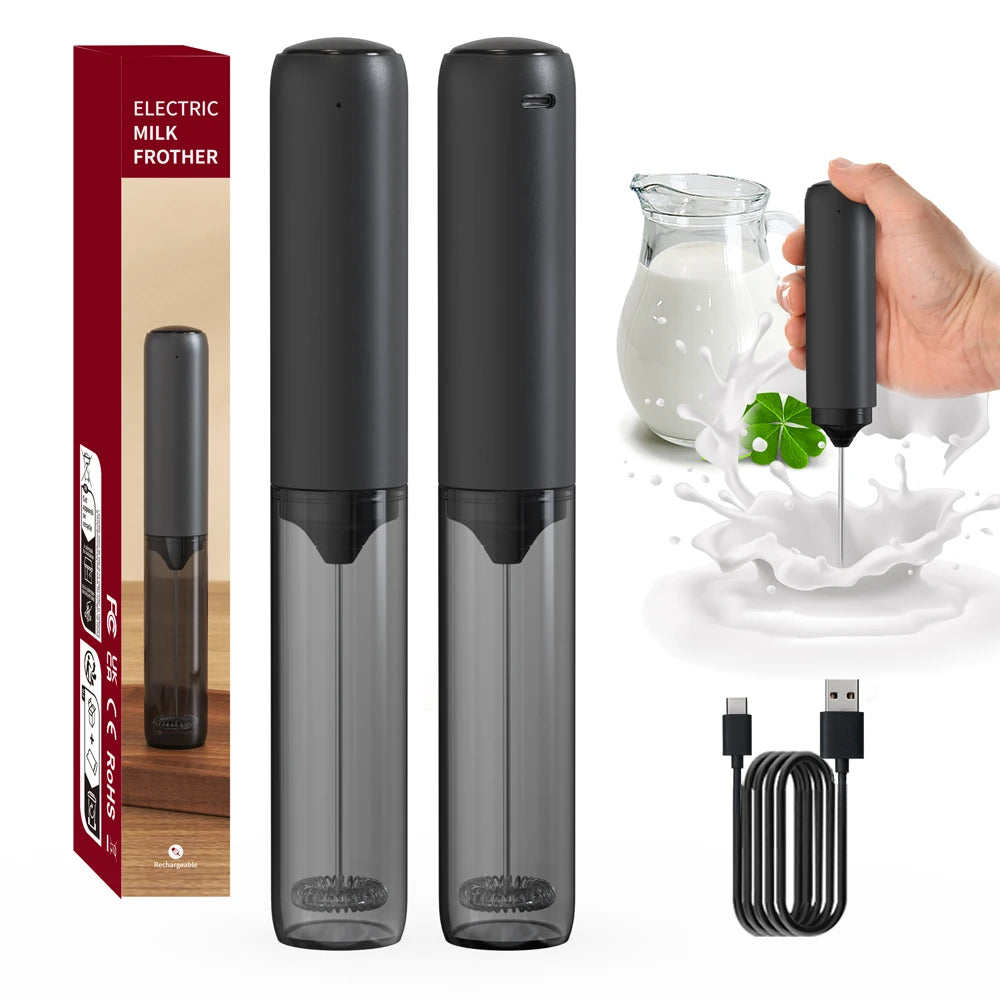 Rechargeable Electric Milk Frother & Whisk – Handheld Foam Maker for Coffee & Eggs
