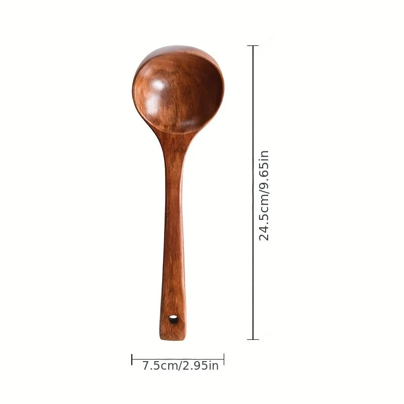 Non-Stick Wooden Cooking Spoon – Solid Anti-Scalding Soup Ladle for Daily Cooking