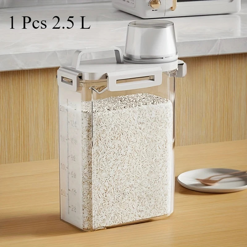 Food Grade Grain Storage Box – Sealed Rice & Dry Food Container with Measuring Cup