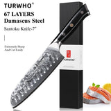 TURWHO 7" Japanese Santoku Knife 67-Layer Damascus Steel Professional Chef Knife