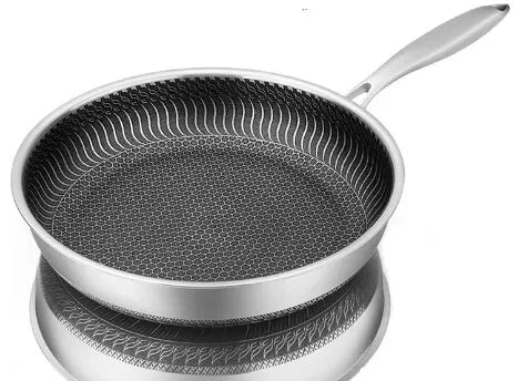 Tri-Ply 316 Stainless Steel Frying Pan Wok 28cm – Double-Sided Honeycomb Skillet for All Stoves