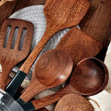Solid Wood Ebony Spatula & Wooden Soup Ladle – Heat-Resistant Kitchen Utensil Set