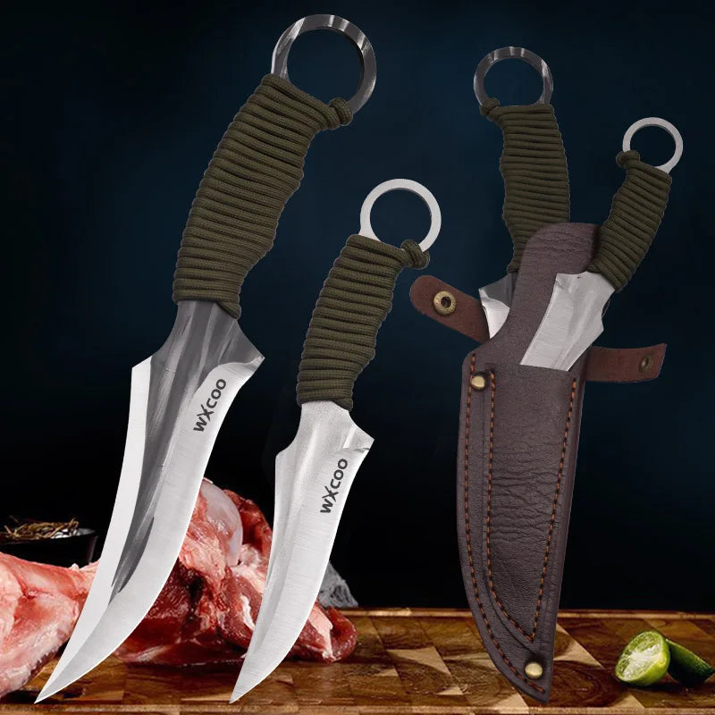 WXCOO Hand-Forged Kitchen Cleaver – Multifunctional Boning, BBQ & Fruit Slicing Knife with Sheath