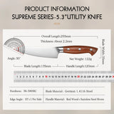 HEZHEN 5.3" Utility Knife – German 1.4116 Steel with Red Wood Handle