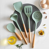 NEW Silicone Spatula Non Stick Pan Wooden Handle Silicone Vegetable Heat-resistant Silicone Cooking Spatula Spoon Kitchen tool