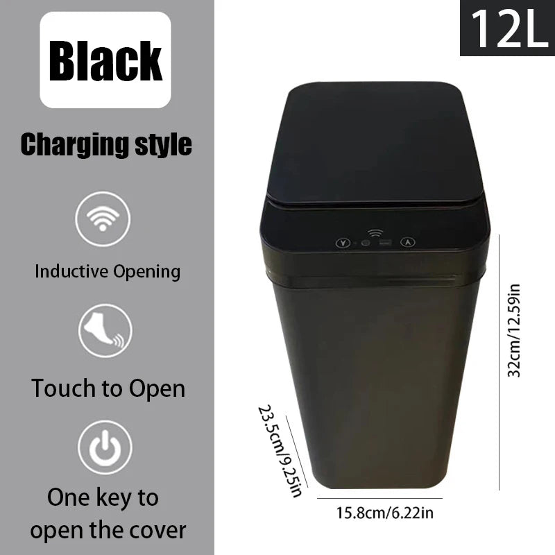 12L Touchless Bathroom Trash Can – Motion Sensor Automatic Lid for Kitchen, Office & Bedroom