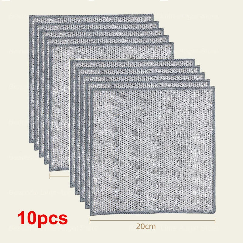 5–20pcs Thickened Steel Wire Cleaning Cloth – Non-Scratch Double-Layer Microfiber Kitchen Towels