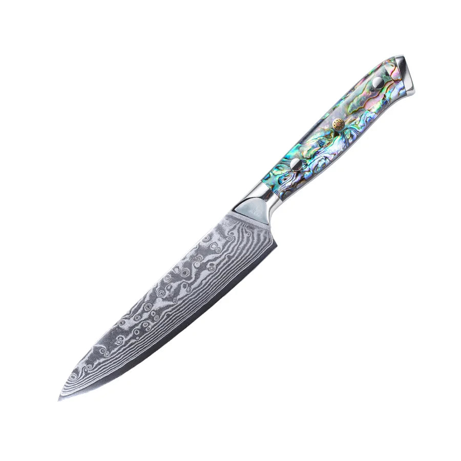 VG10 Damascus Utility Knife – Abalone Shell Handle, Super-Sharp Multi-Purpose Chef Knife