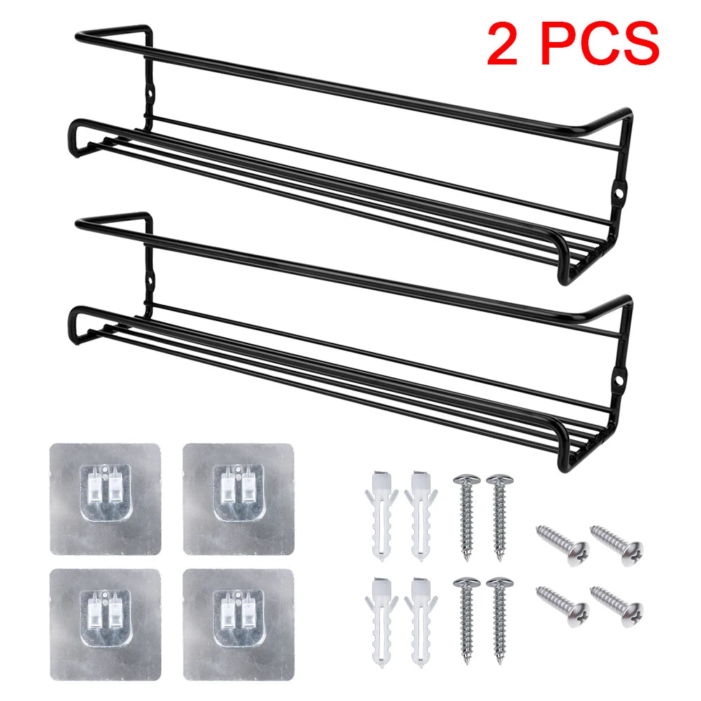 Kitchen Organizer 2 Pcs Metal Hanging Racks – Wall-Mounted Spice Jar Storage Shelf