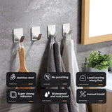 4pc/2pc Stainless Steel Adhesive Wall Hooks – Multi-Purpose Towel & Robe Hangers for Bathroom & Kitchen