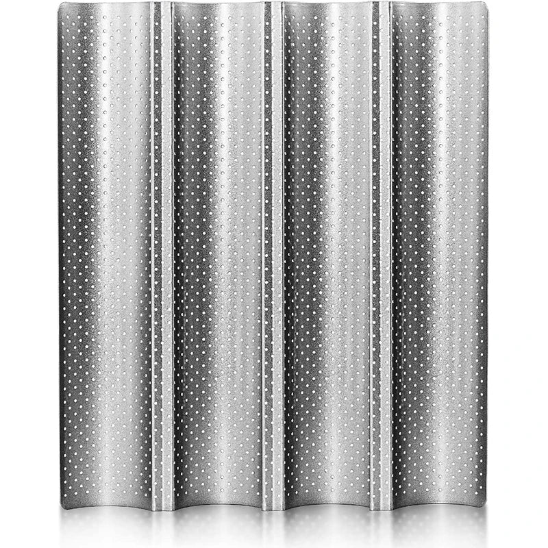 Nonstick Perforated French Bread Baking Pan – 4-Wave Baguette Loaf Mold