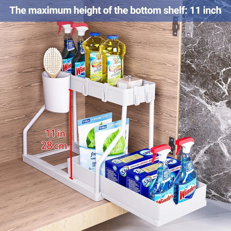 2-Tier Pull-Out Storage Organizer – Space-Saving Drawer Shelf for Kitchen & Bathroom