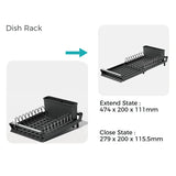 Expandable Small Dish Drying Rack – Pull-Out Metal Dish Drainer with Removable Cutlery Holder