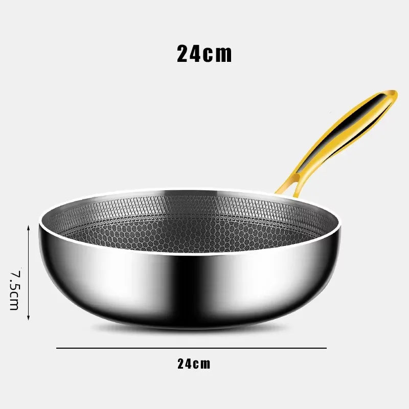 316 Stainless Steel Frying Pan Wok – Non-Stick Honeycomb Cookware for Gas & Induction