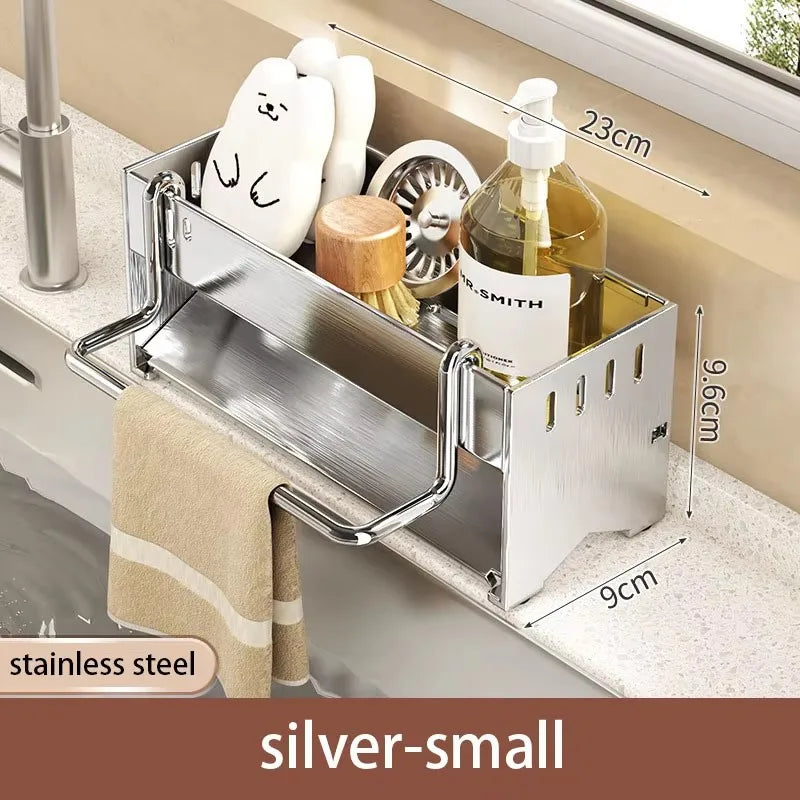 Stainless Steel Kitchen Sponge & Rag Rack – Multi-Functional Sink Drain Shelf for Scouring Pads and Steel Balls