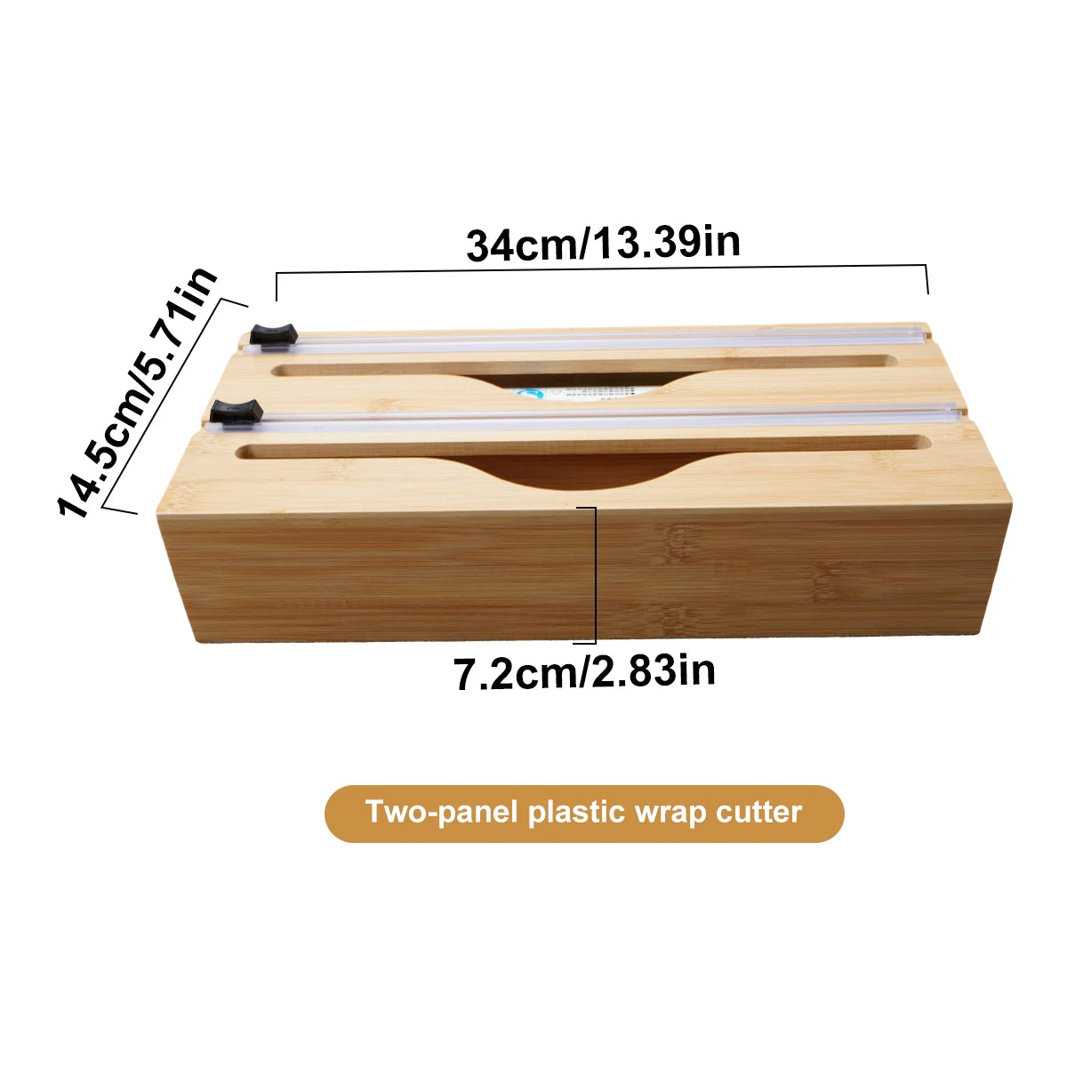 Bamboo Kitchen Wrap Dispenser with Foil & Cling Film Cutter – Wooden Storage Holder