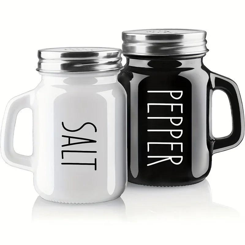 Black and White 2pcs Salt and Pepper Shaker Set – 4.4oz Vintage Glass Seasoning Shakers for Home