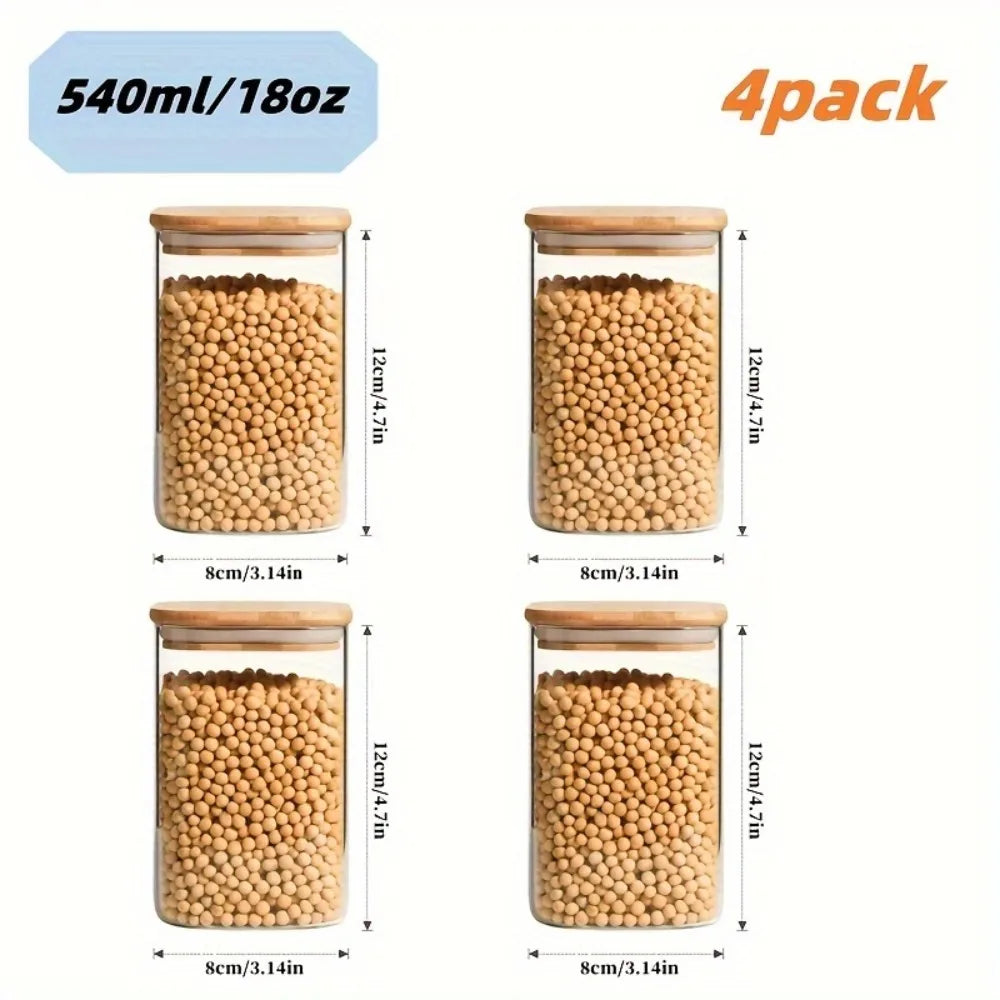 2/4pcs Glass Food Storage Jars with Bamboo Lids – Airtight Stackable Kitchen Containers
