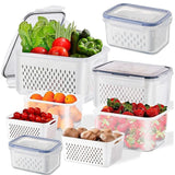 Fridge Food Storage Container Set with Strainer – Fresh Produce & Meat Saver Boxes