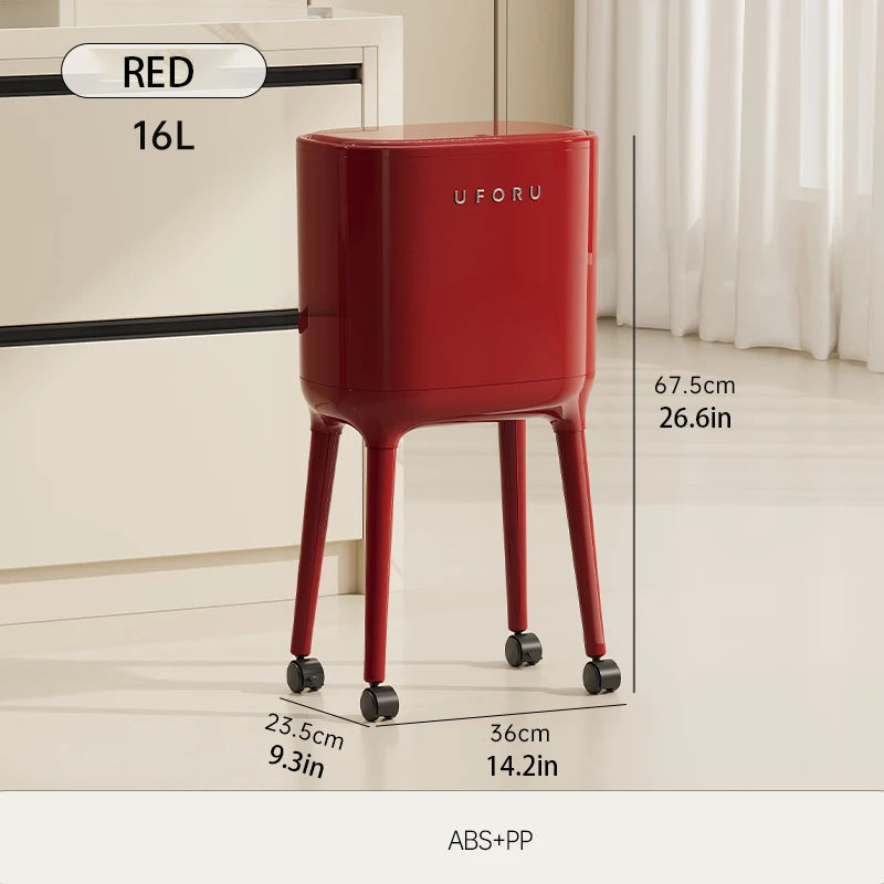 No-Bend High-Leg Trash Can – Press-to-Open Lid, Large Capacity Oval Bin
