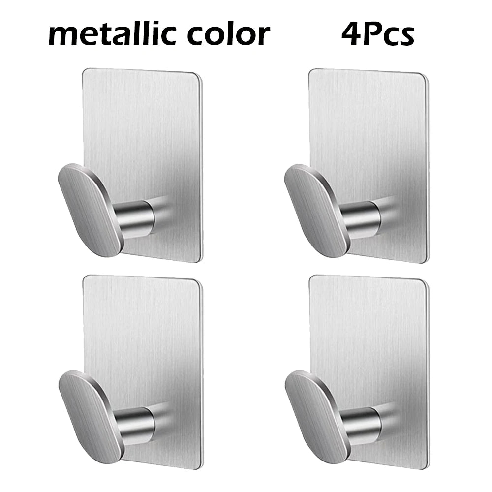 4pc/2pc Stainless Steel Adhesive Wall Hooks – Multi-Purpose Towel & Robe Hangers for Bathroom & Kitchen