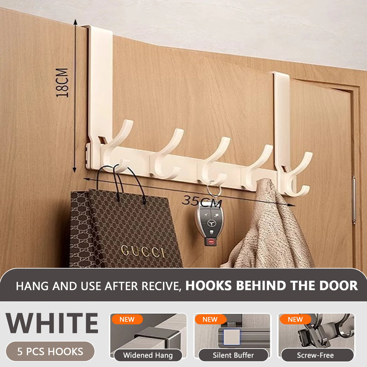 Door Behind Hooks Storage – Punch-Free Wall Hanging Organizer