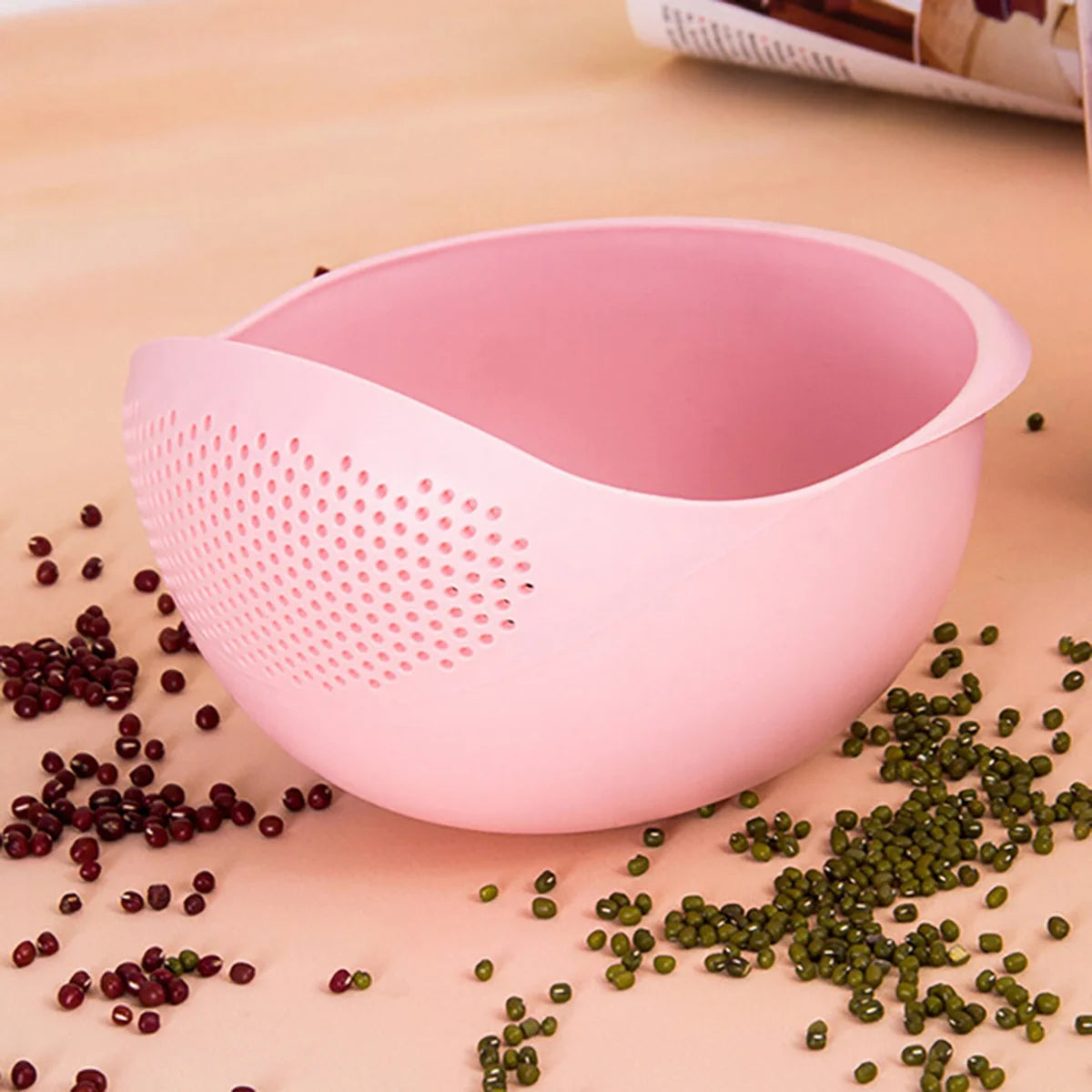 Colander Rice Bowl Drain Basket with Handle – Fruit & Vegetable Washing Organizer