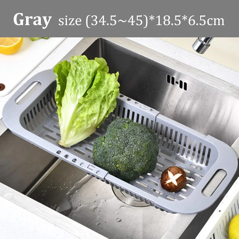 Retractable Kitchen Sink Storage Rack – Adjustable Soap, Sponge & Vegetable Drain Basket