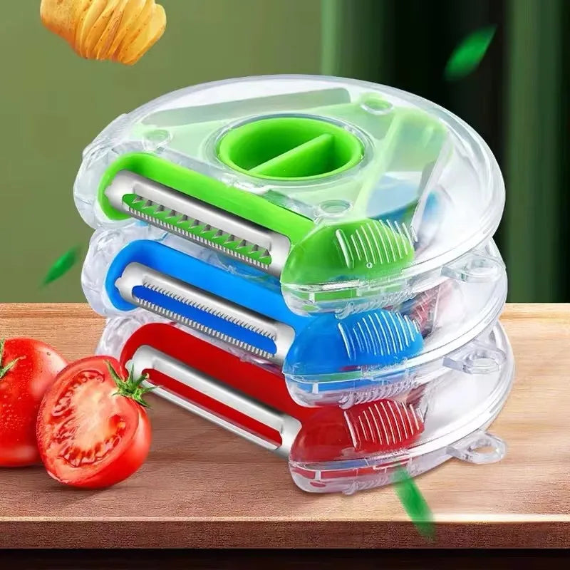 3-in-1 Magic Trio Peeler Set – Multi-Function Fruit & Vegetable Slicer, Shredder & Julienne Cutter