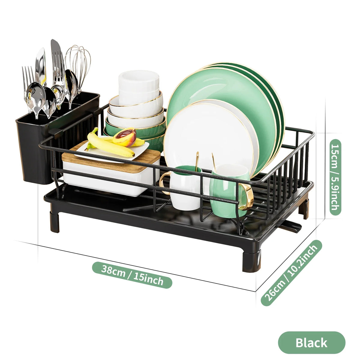 Kitchen Dish Draining Rack – Countertop Storage Rack with Cutlery & Cup Holder