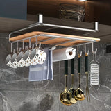 Stainless Steel Hanging Kitchen Storage Rack with Hooks – Paper Towel, Utensil & Cutting Board Holder