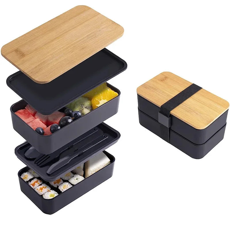 Adult 2-Tier Bento Lunch Box with Cutlery – Leakproof, Microwave & Dishwasher Safe