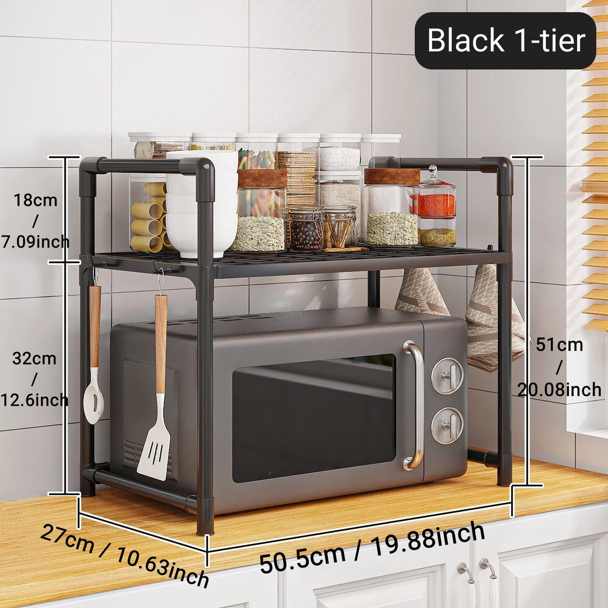 Microwave Oven Storage Rack – Space-Saving Countertop Kitchen Organizer Shelf