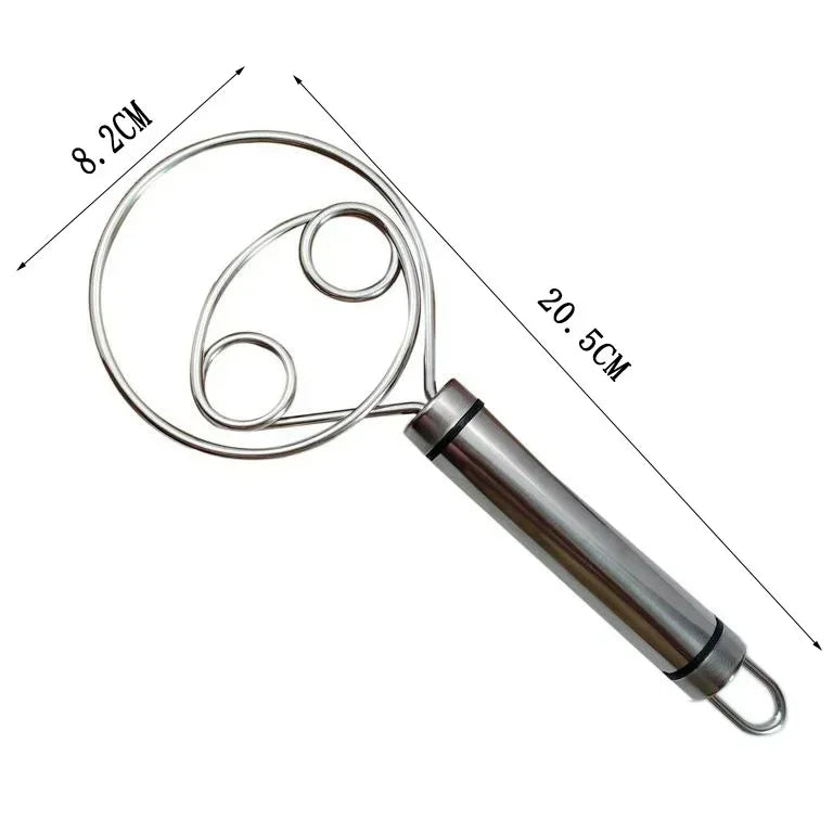 Danish Dough Whisk – Stainless Steel Bread Dough Mixer with Wooden Handle