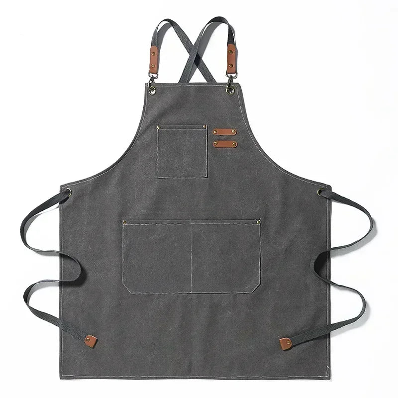 New Fashion Canvas Kitchen Apron – Adjustable Cross-Back Chef Apron for Men & Women