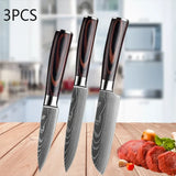 3PCS Professional Kitchen Knife Set Laser Damascus Santoku, Utility & Meat Cleaver