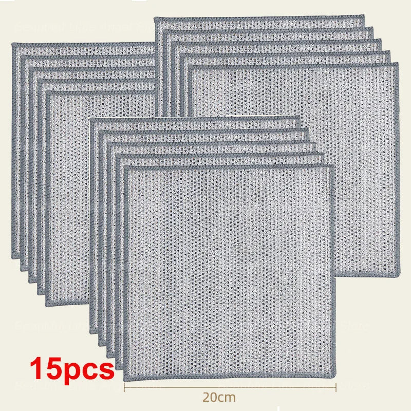 5–20pcs Thickened Steel Wire Cleaning Cloth – Non-Scratch Double-Layer Microfiber Kitchen Towels