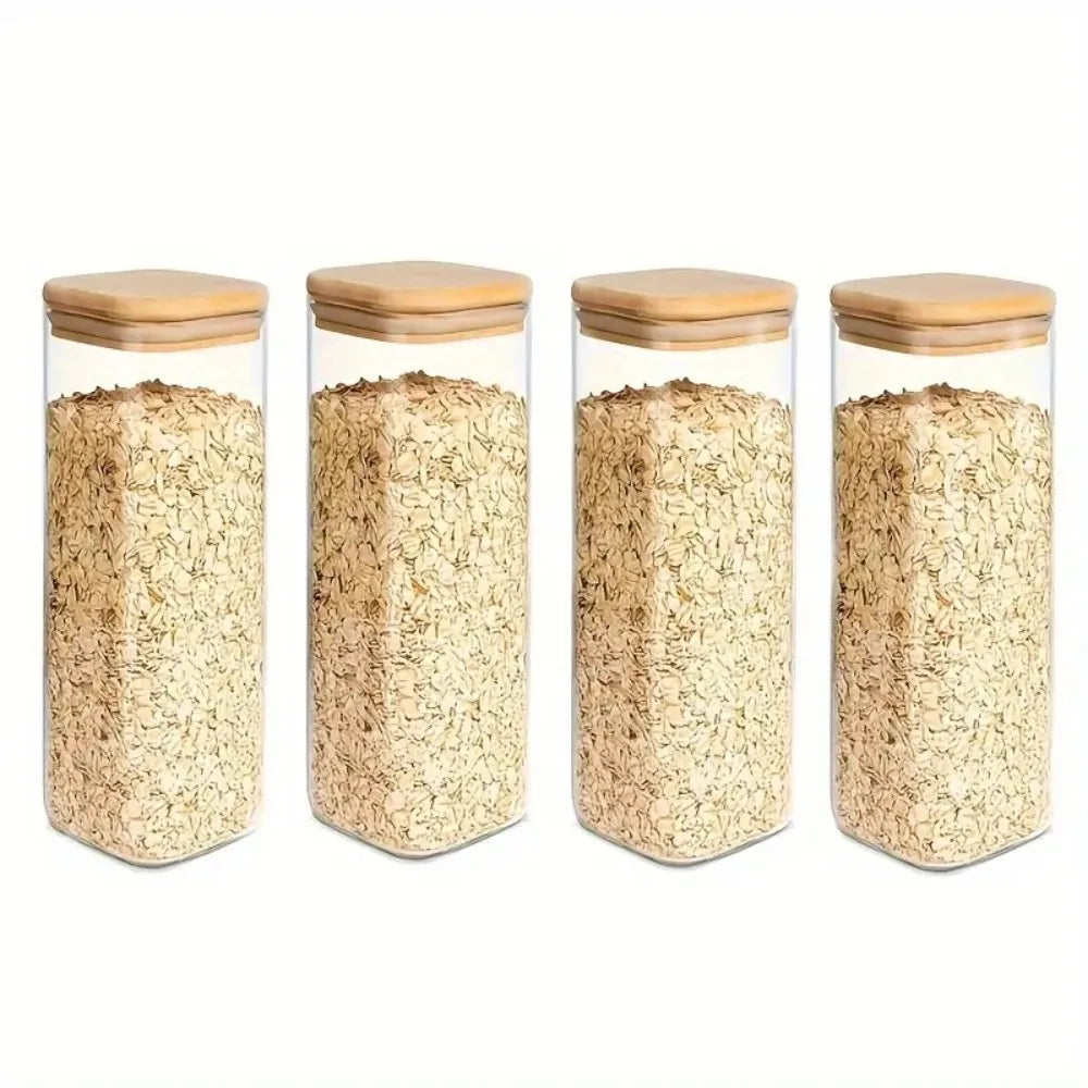 2/4pcs Glass Food Storage Jars with Bamboo Lids – Airtight Stackable Kitchen Containers
