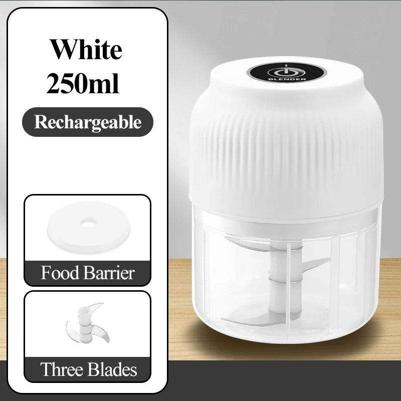 250ml Mini Electric Vegetable Chopper – USB Rechargeable Wireless Garlic & Food Crusher