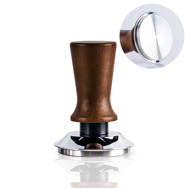 51mm / 53mm / 58mm Beech Wood Espresso Coffee Tamper – Spring Loaded Balanced Force Barista Tool